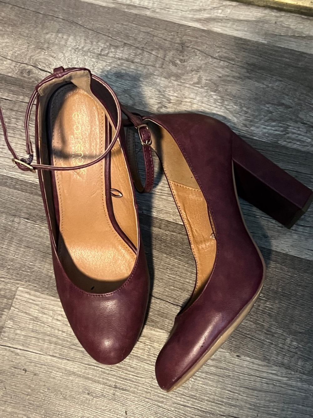 New York & Company Burgundy Ankle-Strap Block Heels